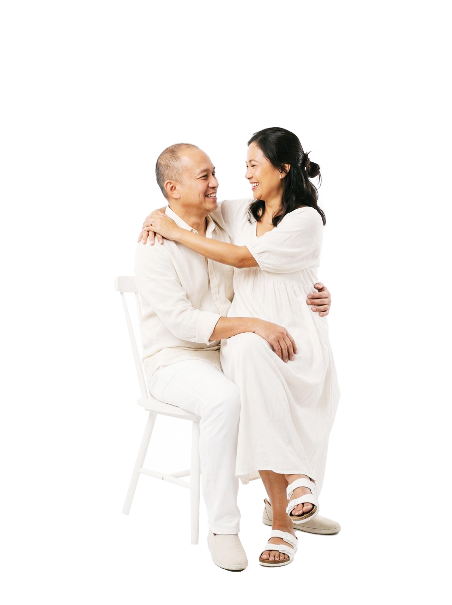 An older couple embracing